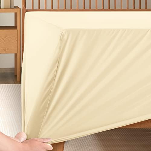 Manyshofu Light Beige King Extra Deep Fitted Sheet, 24 Inch Pocket