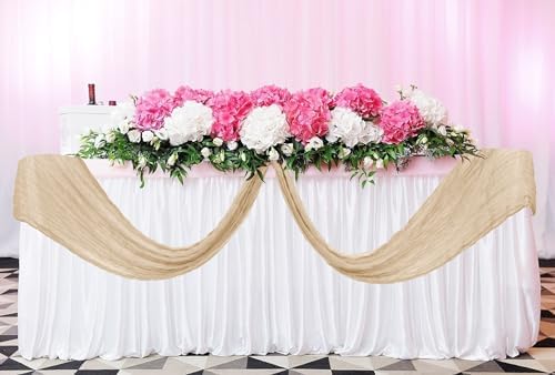 YMHPRIDE 12 Pack Beige Table Runners 20x120in Cheesecloth Table Runner
