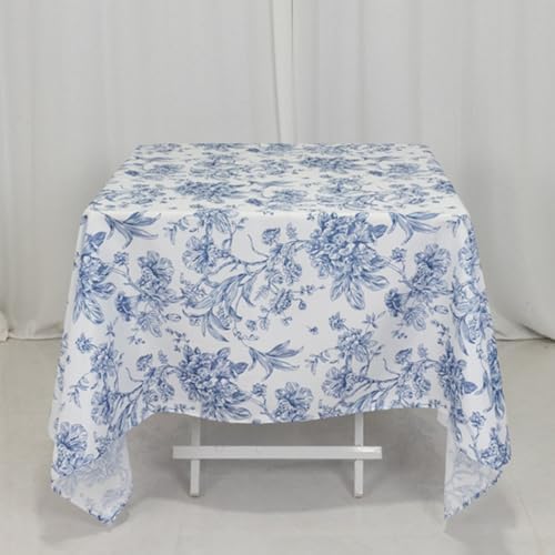 Efavormart Polyester Square Tablecloth 70"x70" White with Blue French