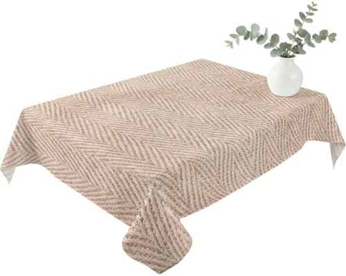 Beige Burlap Texture Table Cloth Waterproof Tablecloths, Farmhouse