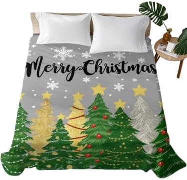 King Size Flat Sheet Only, Christmas Tree Ball Star Bed Top Sheet Soft