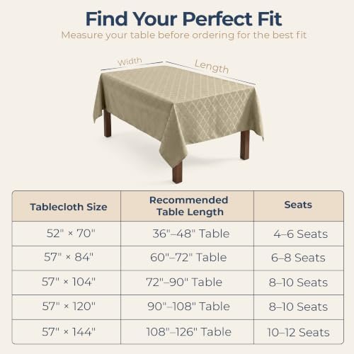 HLC.ME Modena Taupe Waterproof Rectangle Tablecloth, 52x70 Inches