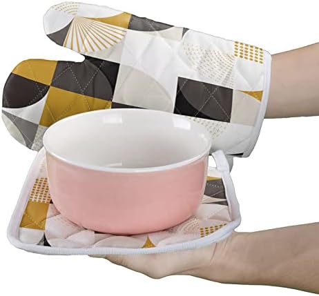 Quilted Cotton Terry Cloth Oven Mitt, Pot Holder Yellow Grey Black