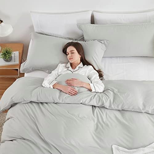 Hearth & Harbor Light Grey Duvet Cover Twin Size, 2 Piece Bedding Set