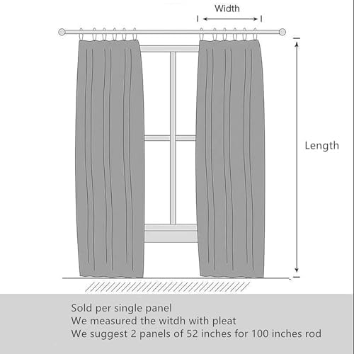 Pinch Pleated Linen Semi Sheer Curtains 108 Inches Long, 1 Panel