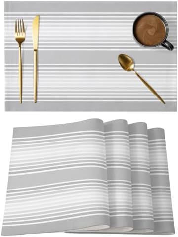 Gray Stripes Placemats Set of 8, Minimalist Stripe Modern Gradient