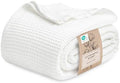 Bedsure 100% Cotton Blanket, Waffle Weave, Full Size, White, 80"x90"