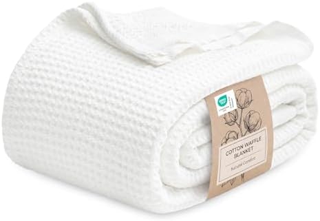 Bedsure 100% Cotton Blanket, Waffle Weave, Full Size, White, 80"x90"