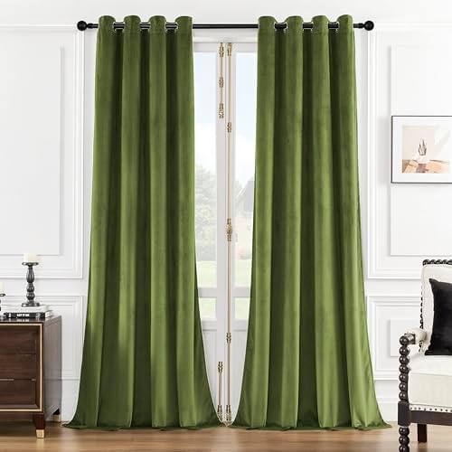 SMILETIME Green Velvet Curtains 52"x120" Grommet 2 Panels