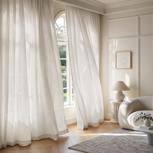 Joydeco Pinch Pleated Linen Curtains 96 Inch Long 2 Panel Set for