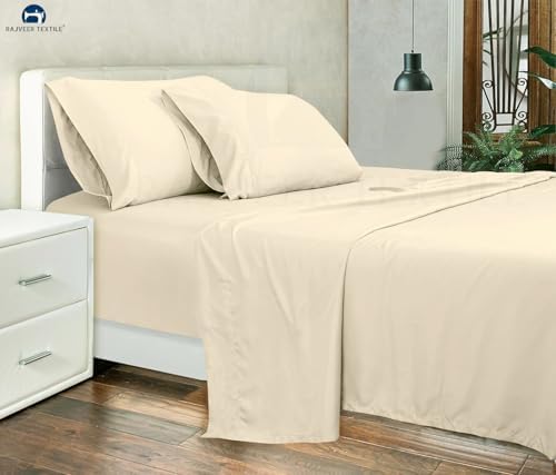 Microfiber 4 Pieces Bed Sheet Set Full Ivory 16" Deep Pocket