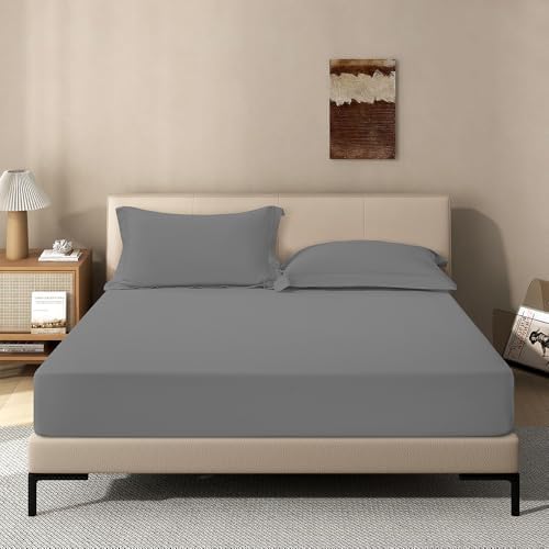 Dark Grey Fitted Sheet, King Size,Deep Pocket 18 inch