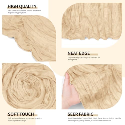 12 Pack Beige Cheesecloth Table Runner 10Ft, Gauze Table Runners 21.5