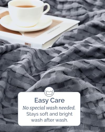 Cooling Waffle Blanket for Hot Sleepers - Queen Size, 90x90, Dark Grey