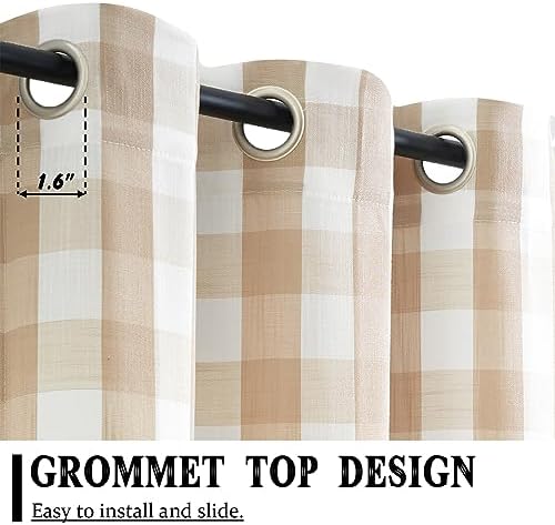 Jubilantex Buffalo Check Semi Sheer Curtain Panels Tan White Gingham