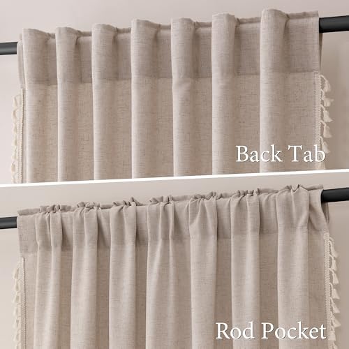 Oatmeal Beige Boho Curtains 84 Inches Long for Bedroom 2 Panels Chic