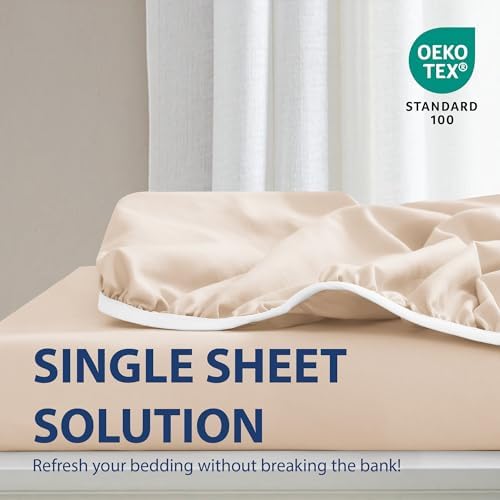 Cathay Home Cal King Fitted Sheet Only, 21" Deep Pocket, Cream
