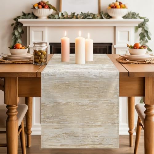 Beige Planks Dining Table Runner Farmhouse Vertical Wood Grain 13x108