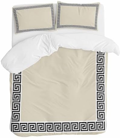LooPoP Duvet Cover Set Queen Size Geometric Greek Key Design Comforter