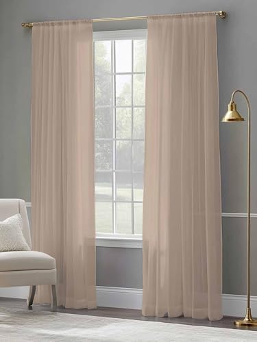Sheer Curtains 108 Inches Long 2 Panels Set for Living Room, Beige