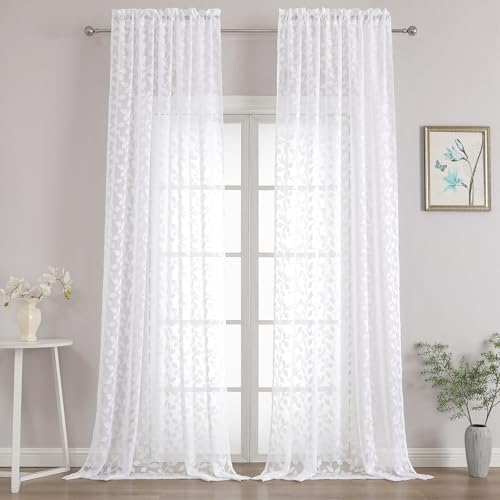 Chyhomenyc Extra Long White Sheer Curtains 108 Inch Length 2 Panels
