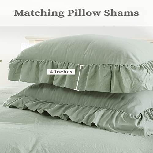 CAROMIO Ruffle Duvet Cover Queen Size, 3PCS Soft Washed Microfiber