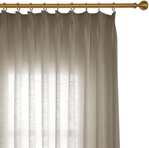 2 Panels Pinch Pleated Linen Curtains, Light Filtering, 84W x 96L