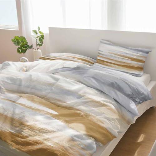 Duvet Cover Set Queen, Brown Grey Mottled Texture 3 Piece Bedding Set