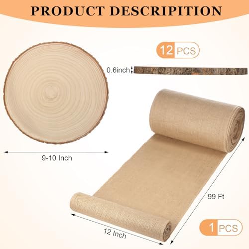 Tioncy 12 Pcs Burlap Table Runner Wood Slices Rustic Farmhouse