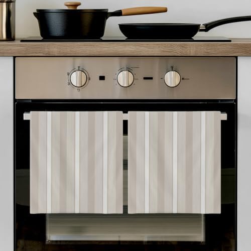 Gray Brown Striped Kitchen Towels Set of 3, Water Absorbent Dish