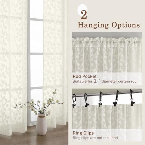Chyhomenyc Ivory Sheer Curtains 96 Inch Length 2 Panels Set, Light