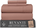 RUVANTI 100% Cotton Twin XL Sheets, Percale Weave Twin XL Set, Mocha