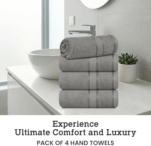 Casa Lino Cotton Hand Towels 16x24 Inch, 100% Cotton, Silver Grey