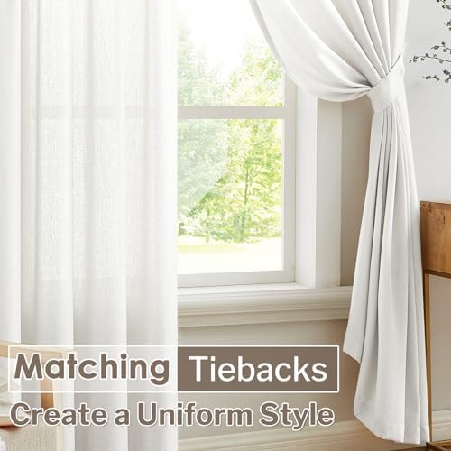 Melodieux White Semi Sheer Curtains 108 Inches - Extra Long Curtain