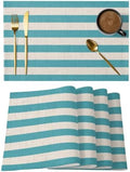 Aqua Beige Striped Placemats Set of 6, Cotton Linen Fabric Place Mats