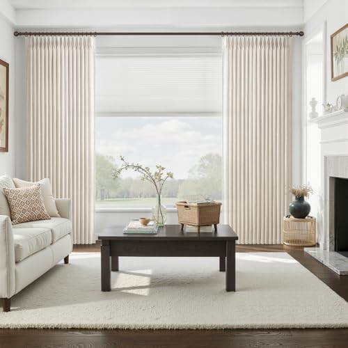 Extra Long 120 Inch Cream Beige Pinch Pleated Curtains for Living Room