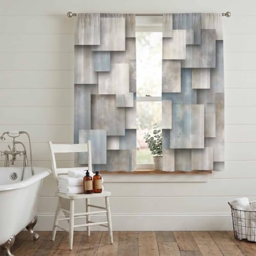 Abstract Block Window Sheer Curtain Minimalist Beige Gray Raised Stone