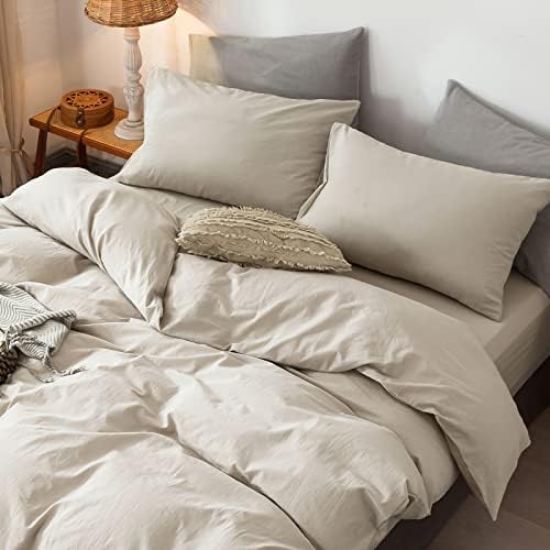 MOOMEE Pillowcase Set of 2 100% Washed Cotton Linen-Like Queen
