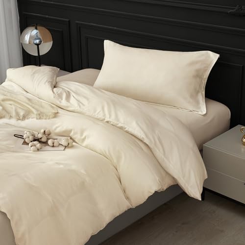 SAPHREAS 100% Washed Cotton Duvet Cover Twin Size Set, Linen Like