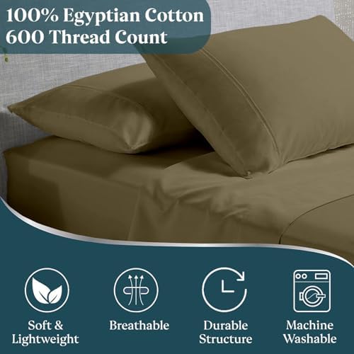 SKY BEDDINGS Twin XL Sheet Set, 100% Egyptian Cotton, Sateen, Taupe