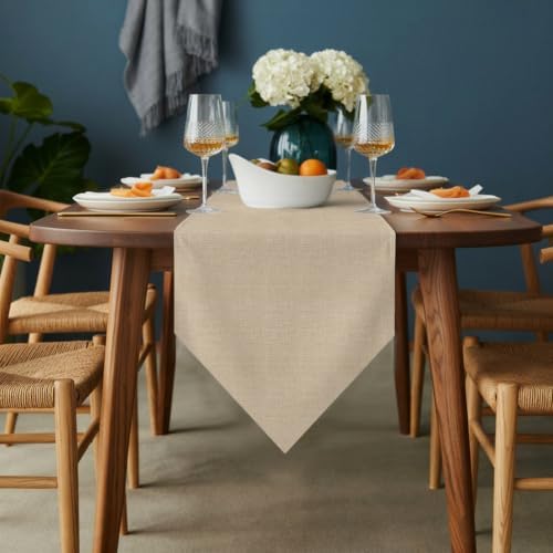 Beige Table Runner 108 inches Long Rustic Farmhouse Minimalist Solid