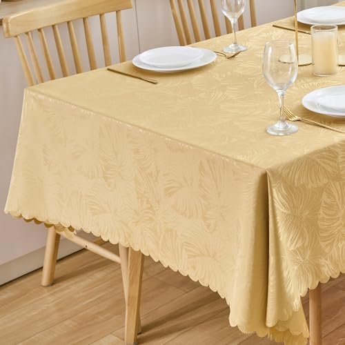 Square Tablecloth 54x54 Inch Golden Table Cloth Leaves Pattern