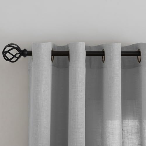 Linen Gray Grommet Curtains 63 Inch Length for Bedroom Boho Semi Sheer