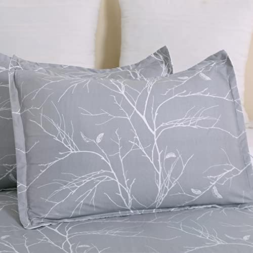 Vaulia Microfiber Duvet Cover Set King, Light Grey Branch