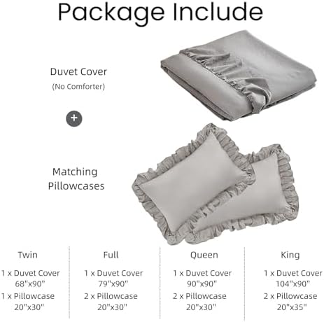 Gray Ruffle Duvet Cover King Boho Shabby Chic Ruffled 3 Piece Bedding