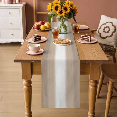 Beige Ombre 72 Inch Table Runner, Modern Abstract Art Gradient White