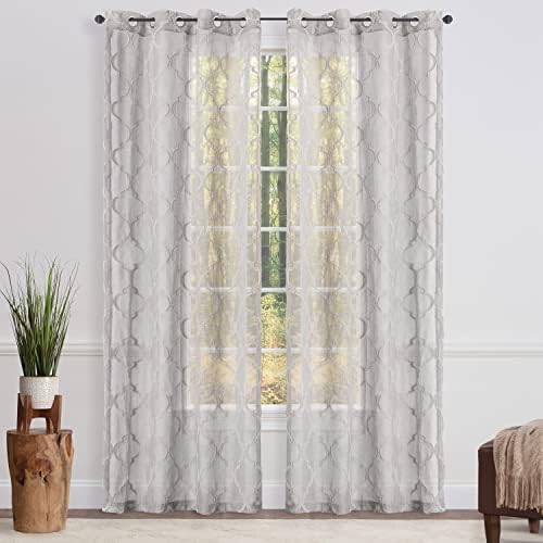 Chanasya Premium 2-Panel Moroccan Embroidered Grommet Textured Sheer
