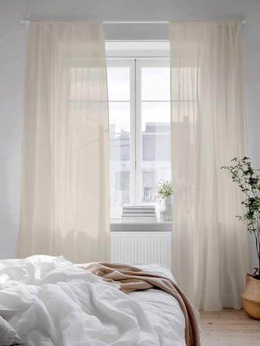 Ivory White Sheer Curtains 108 Inch Length 2 Panels Set, Solid Color