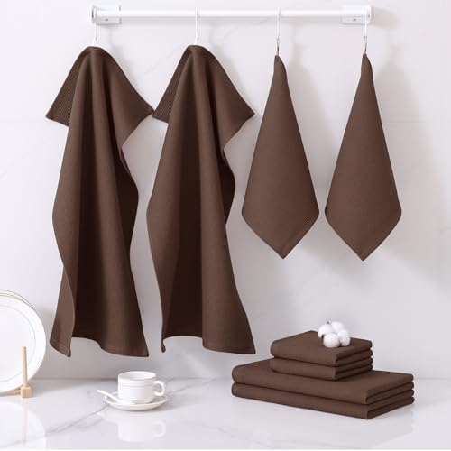 Homaxy 100% Cotton Kitchen Towels and Dishcloths Set - 12 Pack Waffle