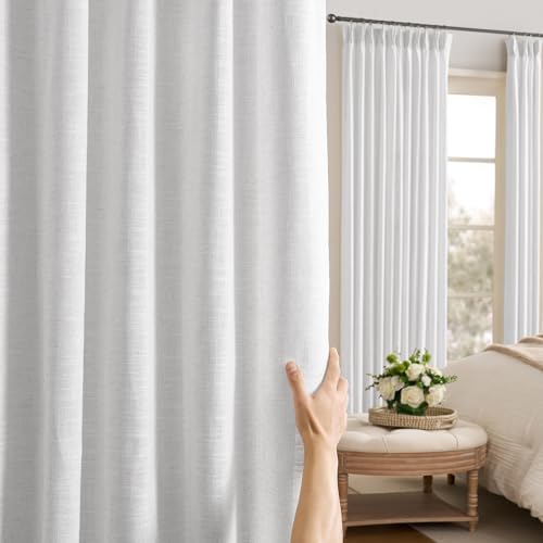 RAIN CITY White Pleated Semi Sheer Drapes 50 x 96 Inch Length, Memory